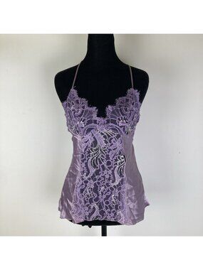 Vintage Purple Lace Cross Strap Lingerie Top Size Medium Shirley Hollywood